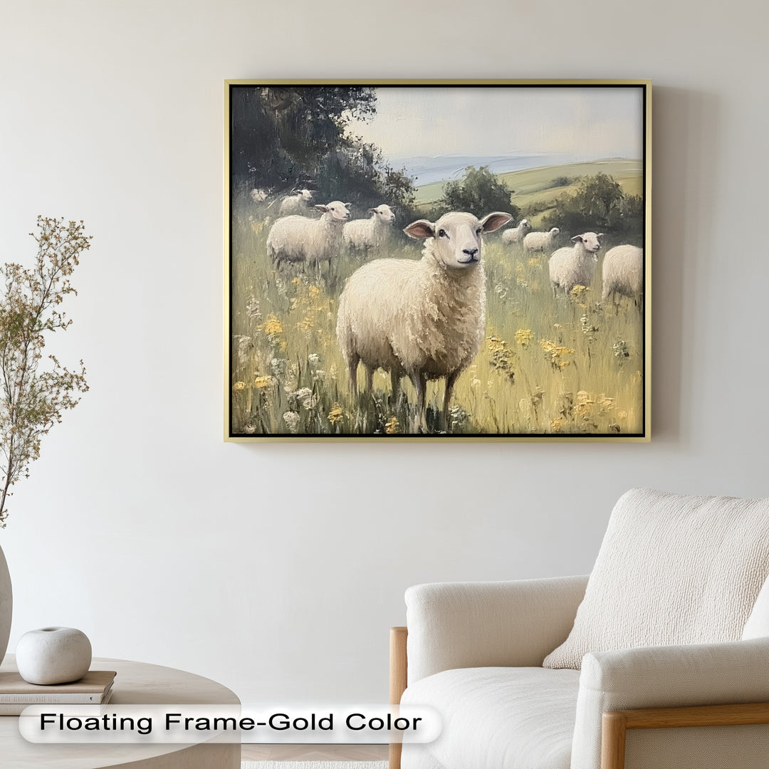 Sheep in Spring Meadow – Pastoral Oil Painting