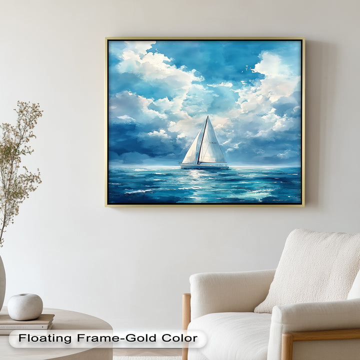 Blue Sky – White Sailboat Oil Painting