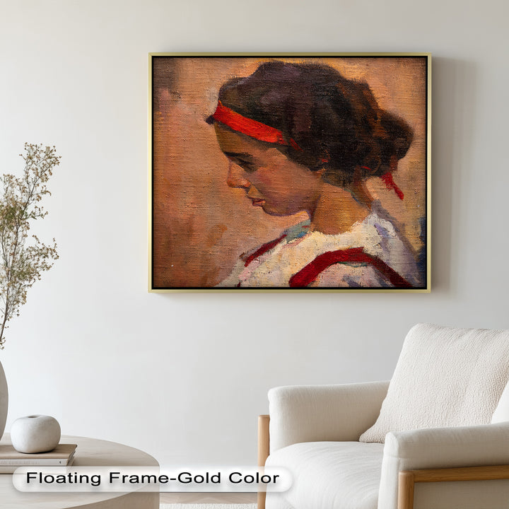 Side Portrait of a Young Woman in Red Ribbon - Picasso Oil Painting