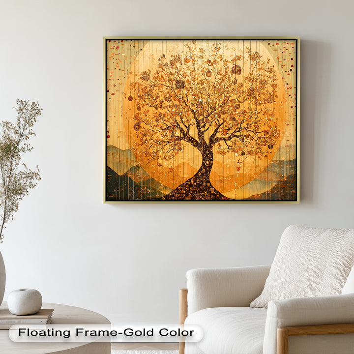 Tree of Light – Radiant Abstract Golden Tree Oil Painting