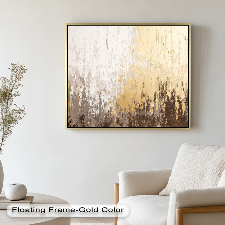 Abstrakte Kunst in Gold und Weiß – Modernes Luxus-Ölgemälde