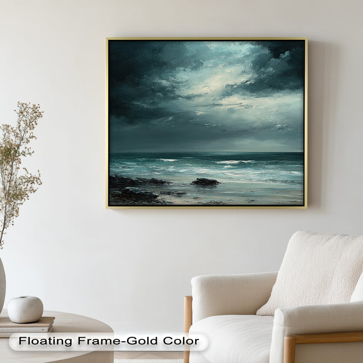 A poetic portrayal of stormy serenity, this painting invites the viewer into a moment of reflection and natural mystery.