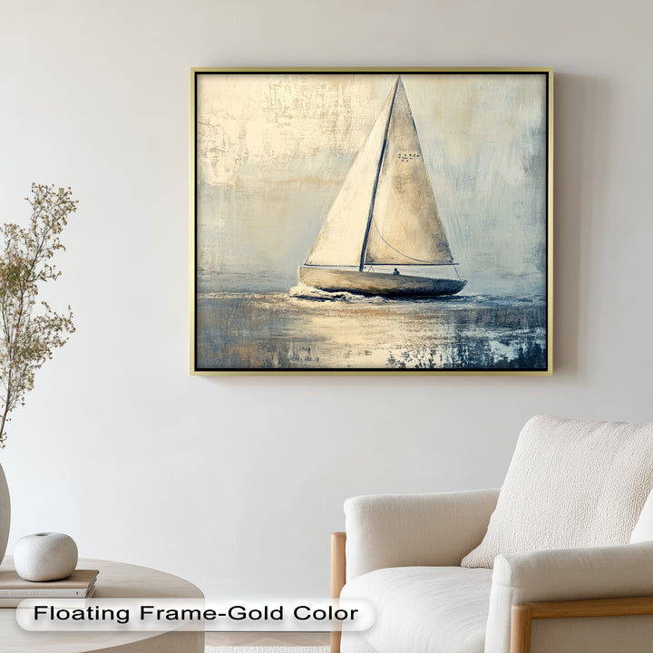 Golden Sail – Minimalistisches Ölgemälde „Boot auf See“