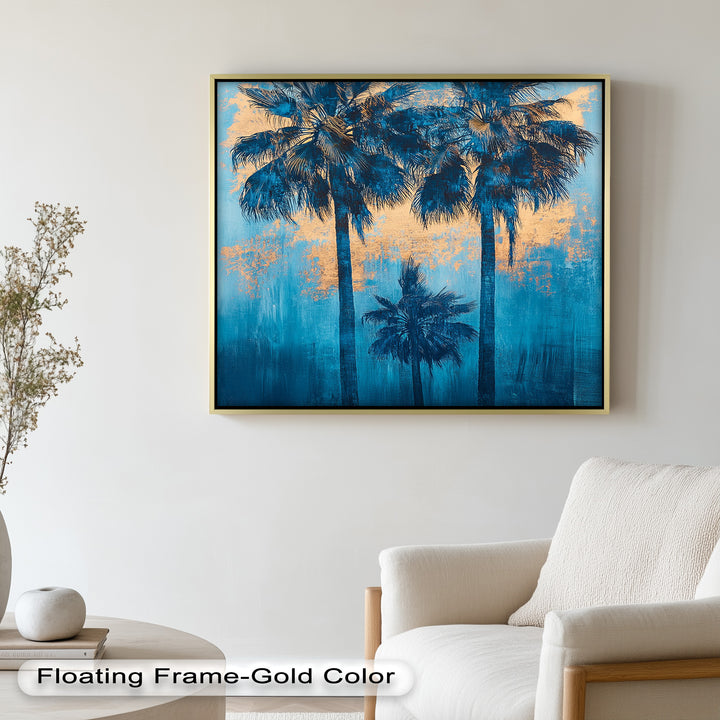 Blue Sunset Palms – Tropical Oil Painting