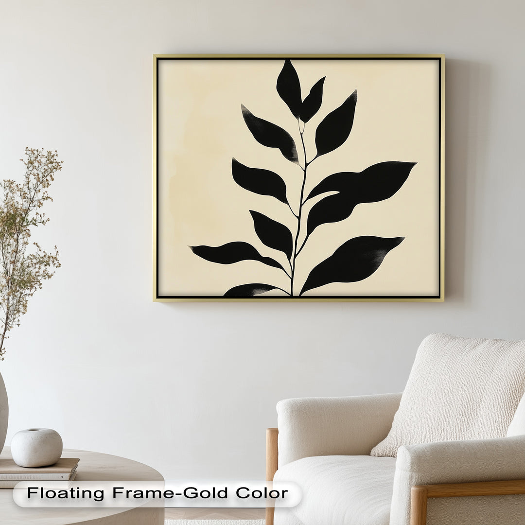 Black Botanical Minimalism – Monochrome Oil Painting