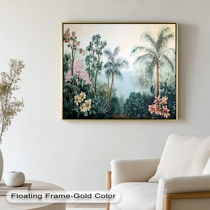 Floral Tropics Oasis – Palm Tree Oil Painting