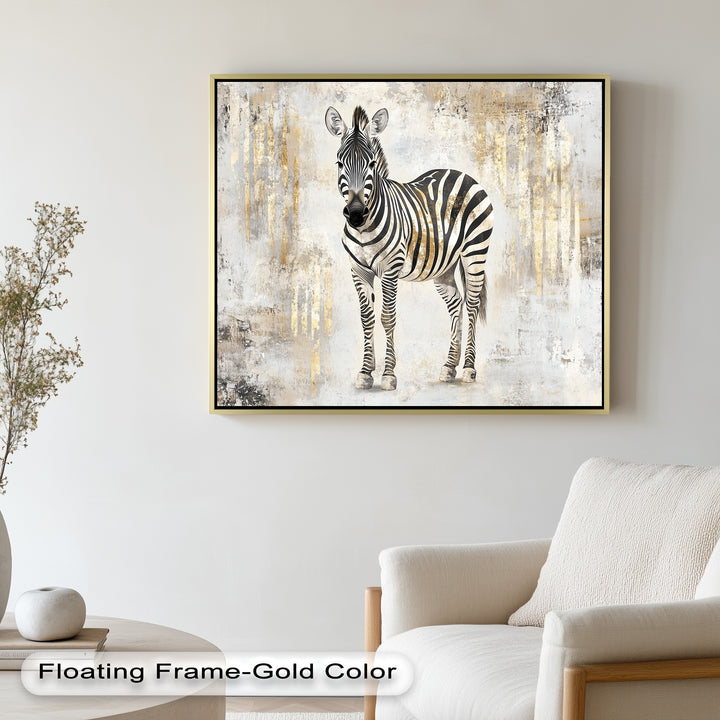 Golden Streak Zebra with Neutral Backdrop - Animal Oil Painting