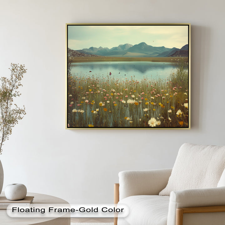 Butterfly Bloom by the Lake – Framed Oil Painting