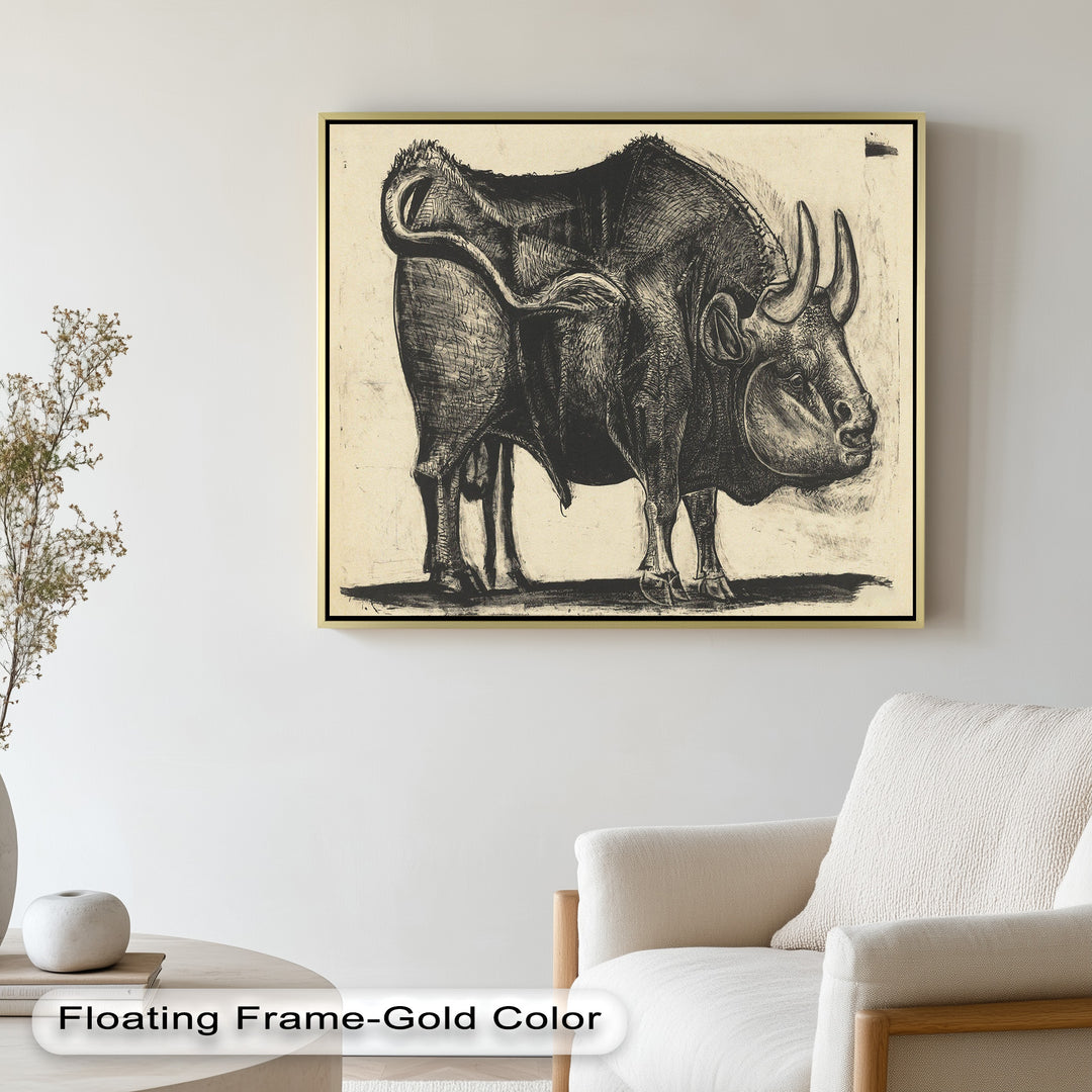 Expressive Bull Figure with Bold Linework – Figurative Oil Painting