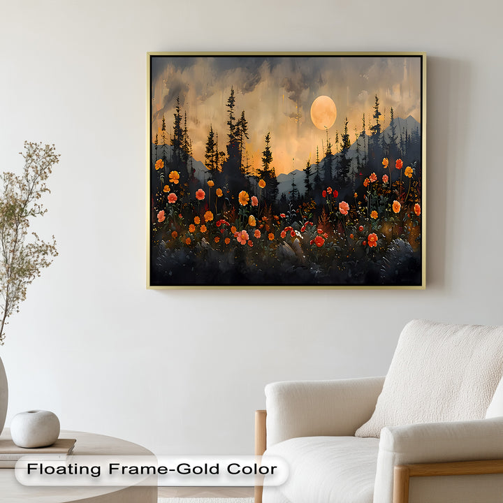 Ideal for adding warmth and wonder to any space, this painting celebrates the harmony of wild nature under a glowing night sky.