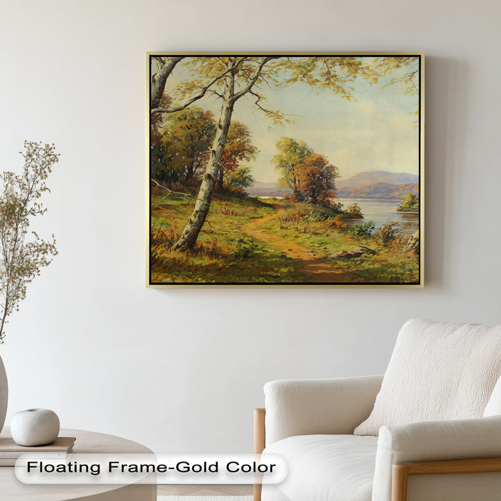 Goldener Pfad am See – Vintage Ölgemälde