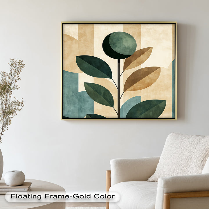 Geometric Botanical – Mid-Century Modern Leaf Oil Painting