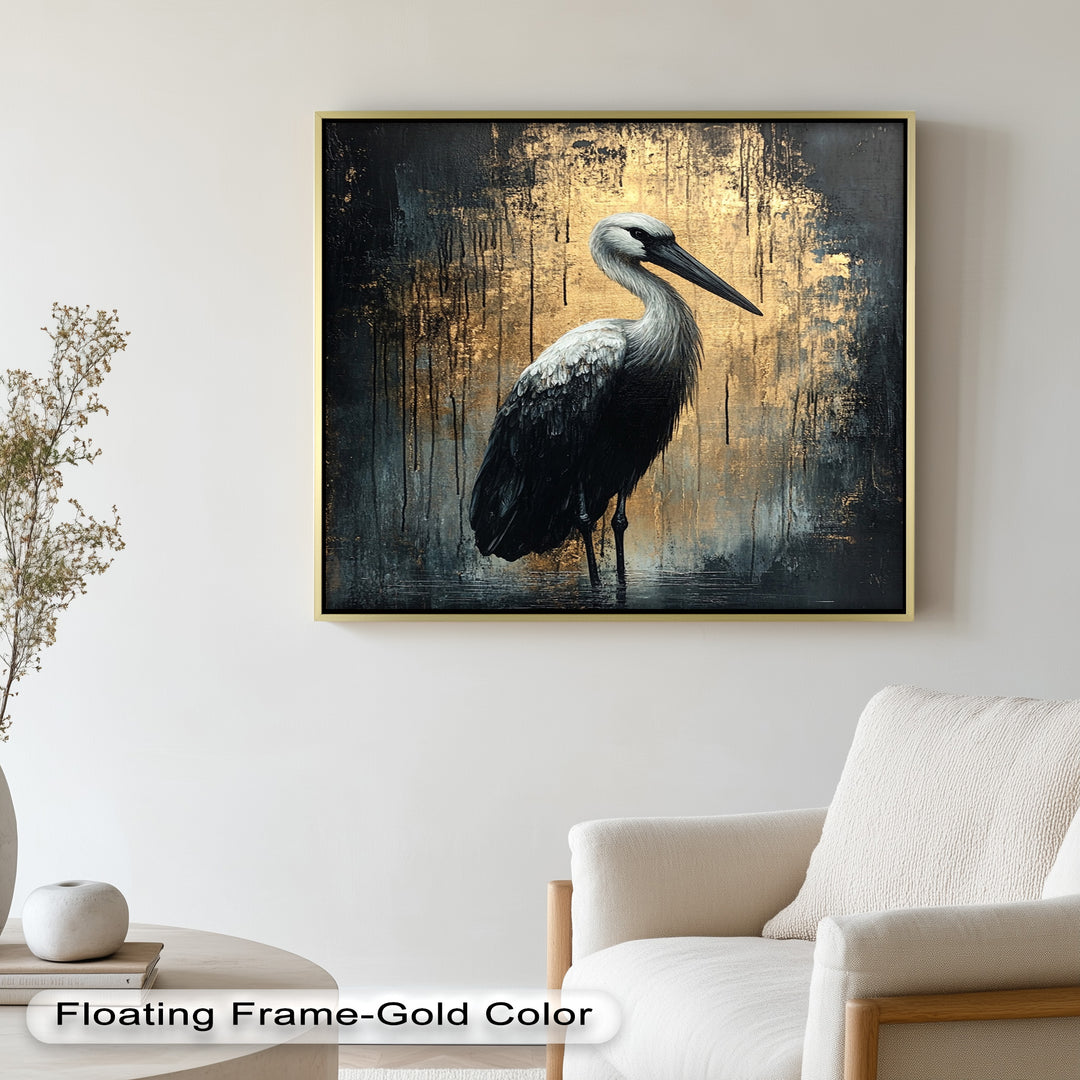Golden Shadow Heron – Animal Oil Painting