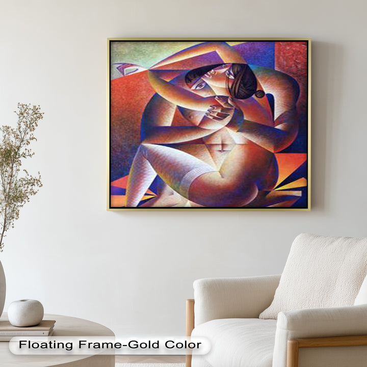 Entwined Forms – Abstract Lovers in Geometric Harmony Picasso Oil Painting