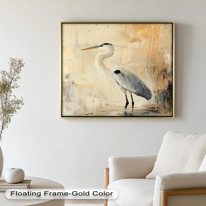 Golden Stillness – Heron in Reflective Water Oil Painting