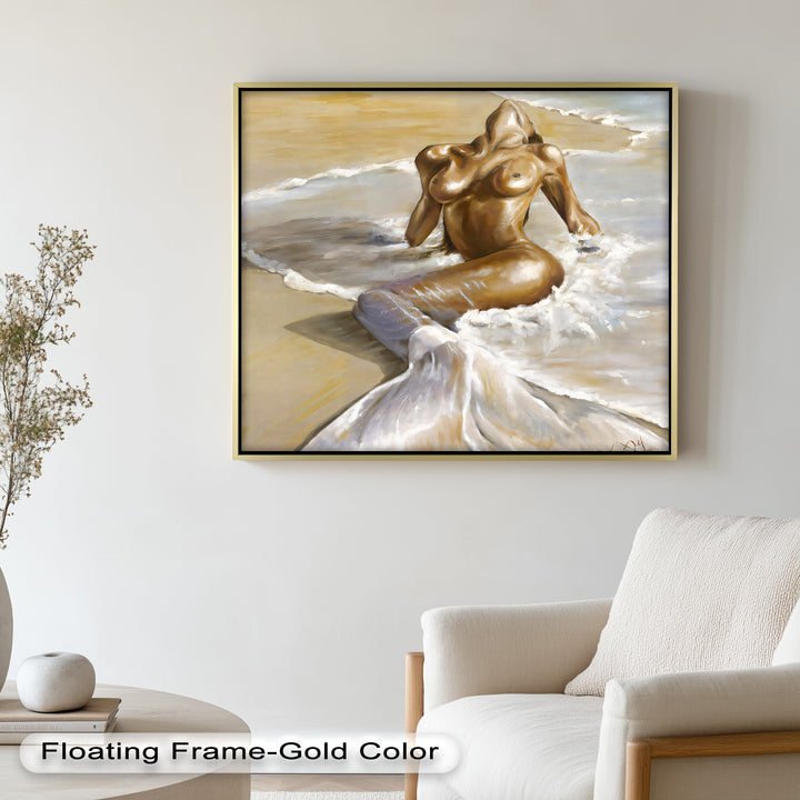 Golden Tide – Sensual Mermaid Oil Painting