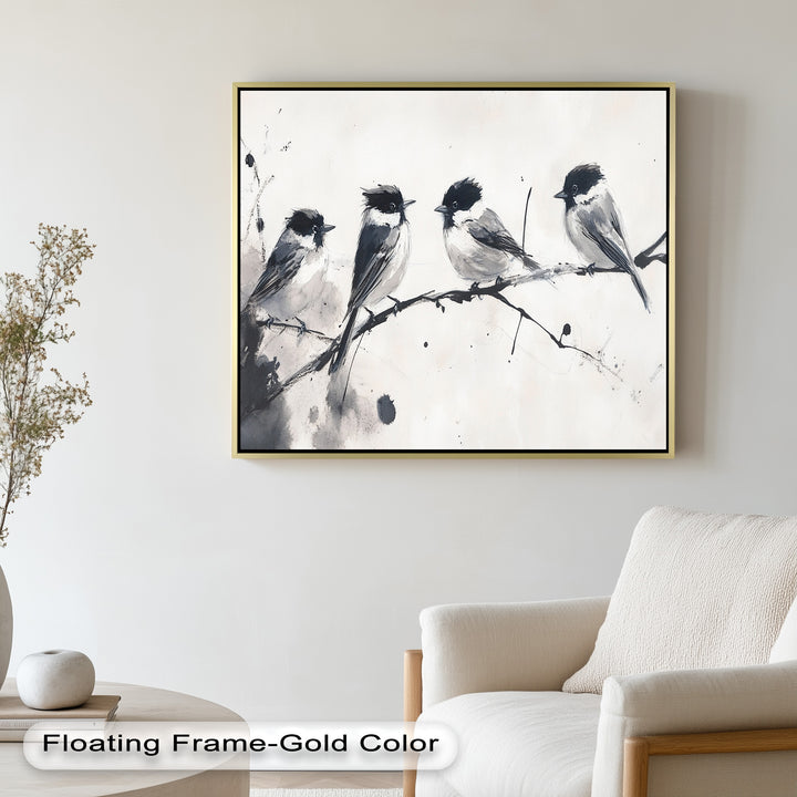 Monochromes Quartett – Vogel-Ölgemälde