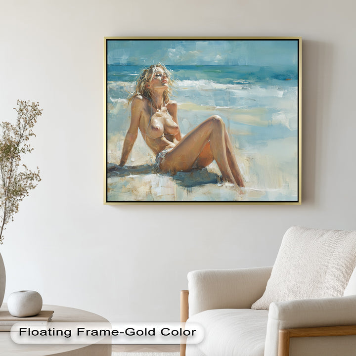 Sun-Kissed Serenity – Beachside Nude Figurative Oil Painting