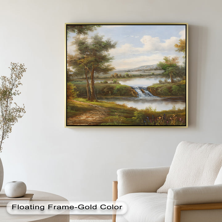 Tranquil Forest Cascade – Vintage Oil Painting