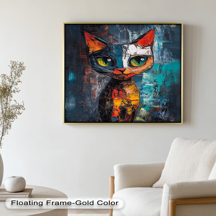 Abstraktes Katzenportrait mit Neonfarben - Tierölgemälde