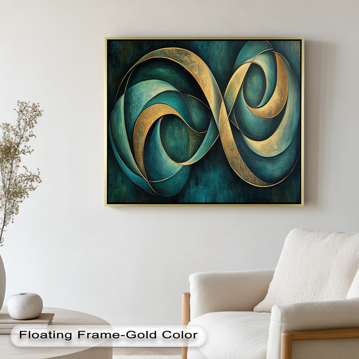 Infinity Loop Abstract – Teal & Gold Modern Oil Painting