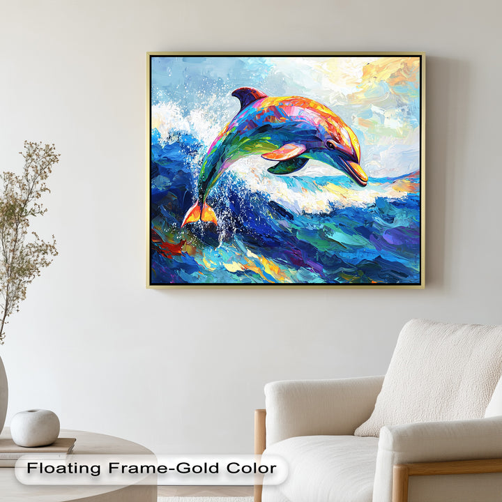 Dolphin Leaping Through Ocean Waves – Animal Oil Painting