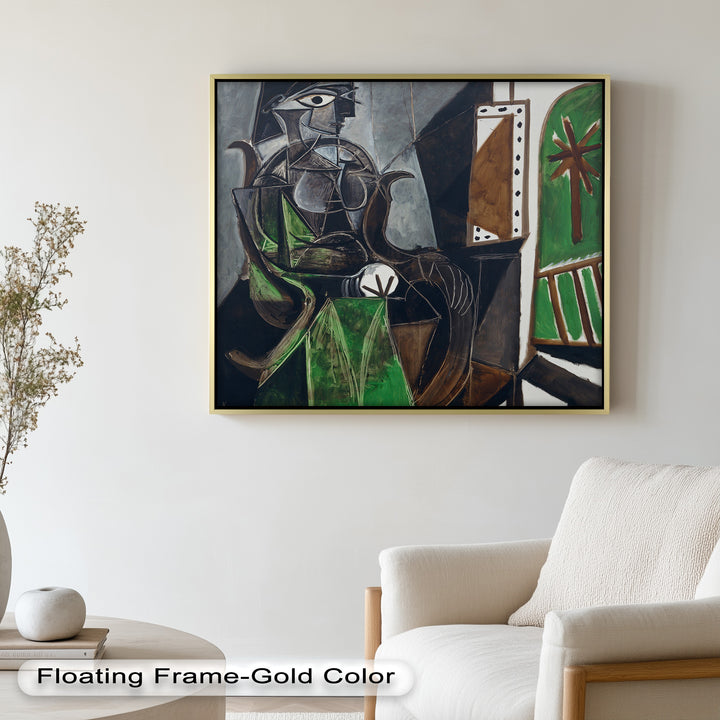 Figure by the Window – Abstract Green Interior Picasso Oil Painting