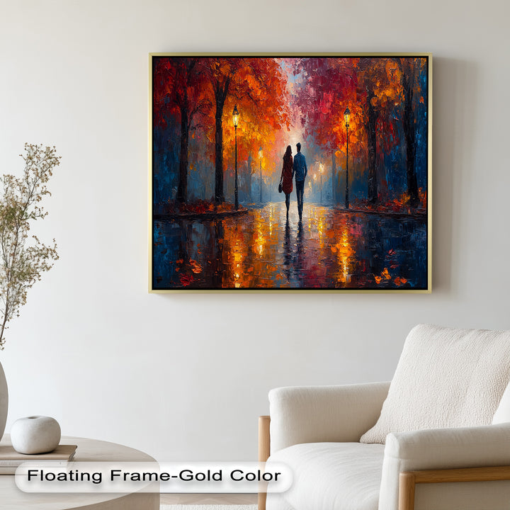Romantic Walk Under Fiery Trees - Love Oil Painting