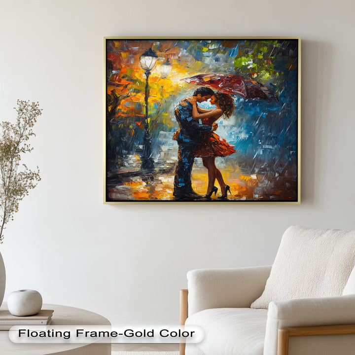 Evening Embrace – Romantic Rainy Street Scene Love Oil Painting