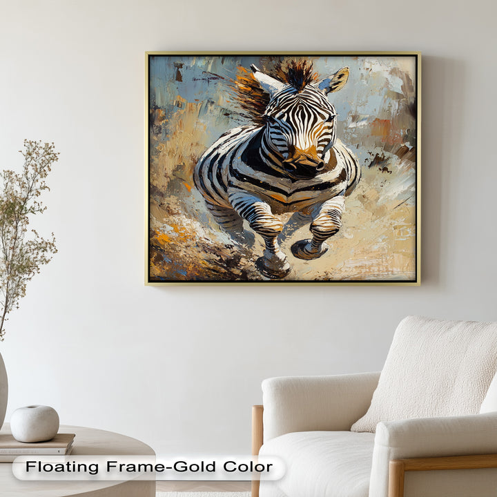 Charging Zebra in Dust Storm – Wildlife Animal Oil Painting