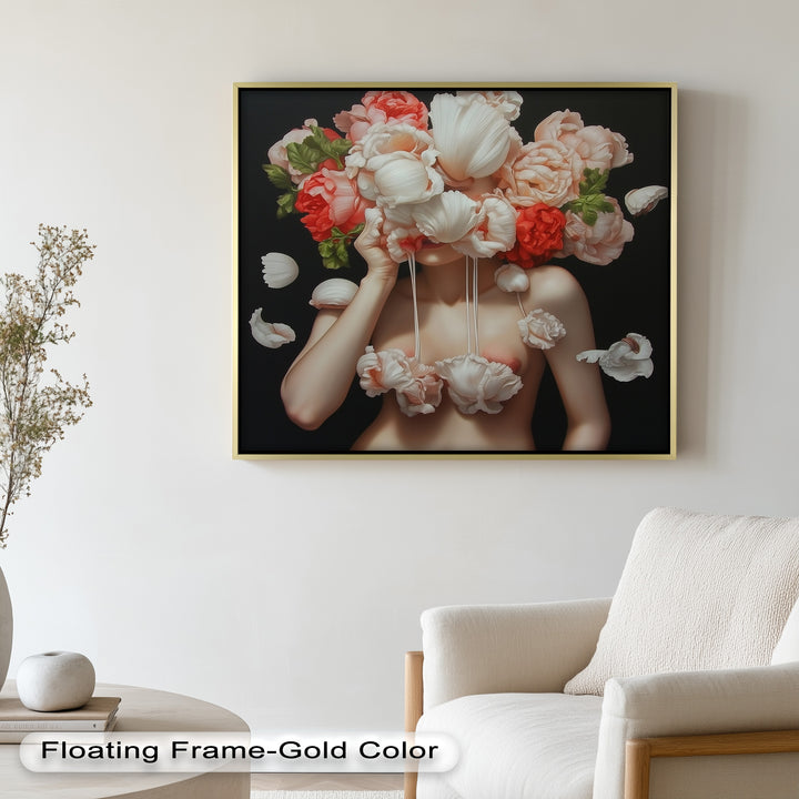 Bloomveil – Surreal Nude with Cascading Petals Oil Painting