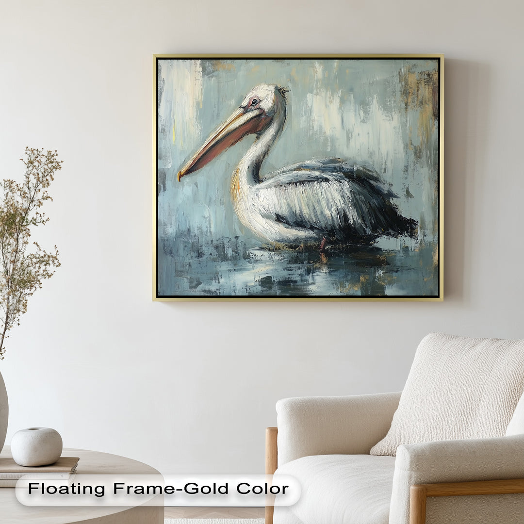 White Pelican Resting by the Water - Animal Oil Painting