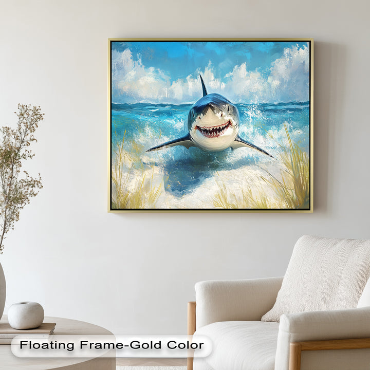 Smiling Shark by the Shore – Animal Oil Painting