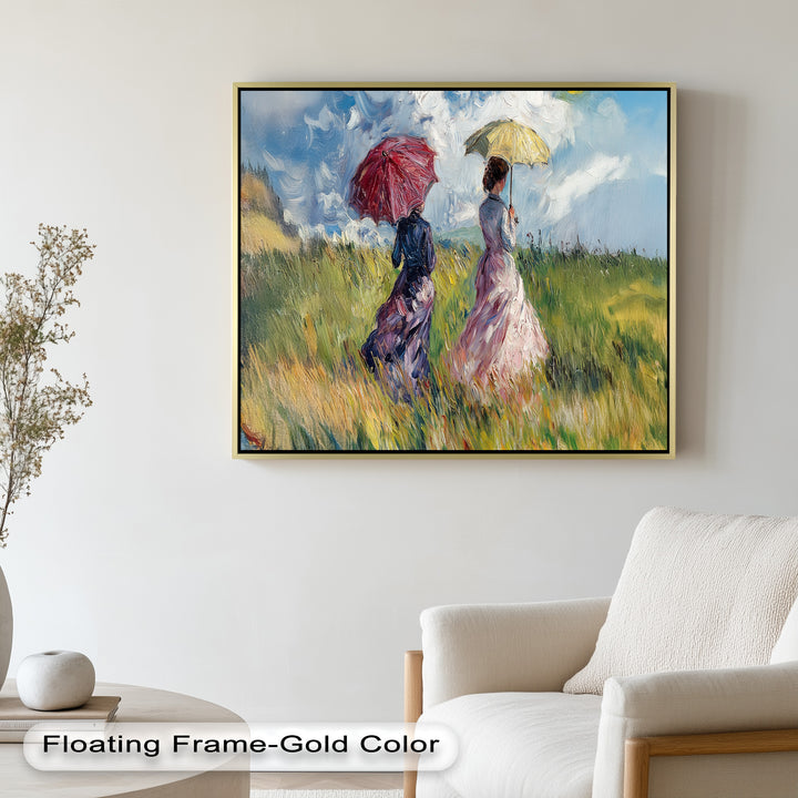 Ladies with Parasols in a Sunlit Meadow – Impressionist Oil Painting