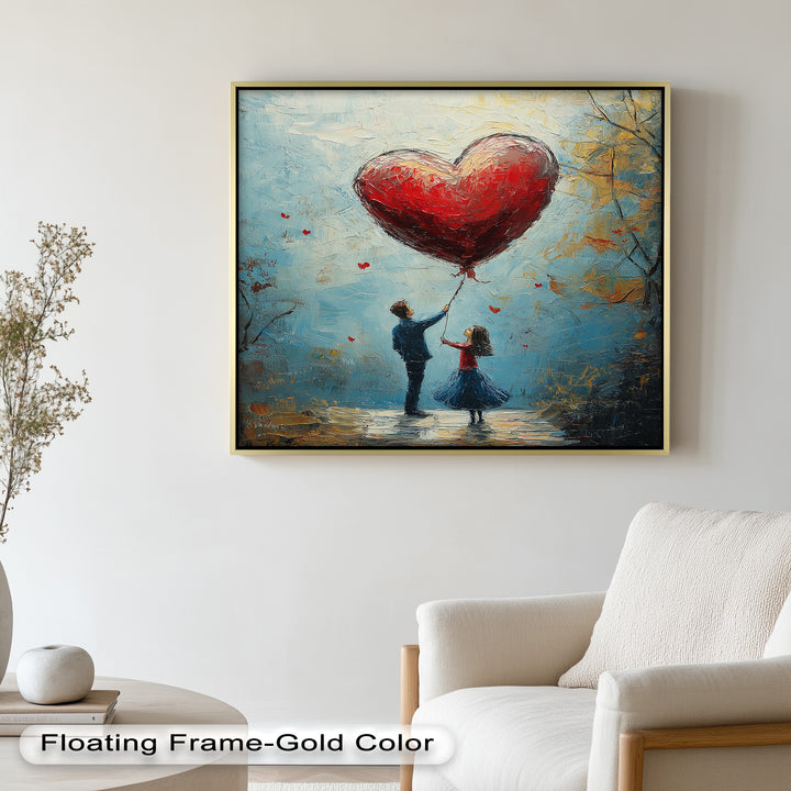 Romantic Red Heart Balloon Scene - Love Oil Painting