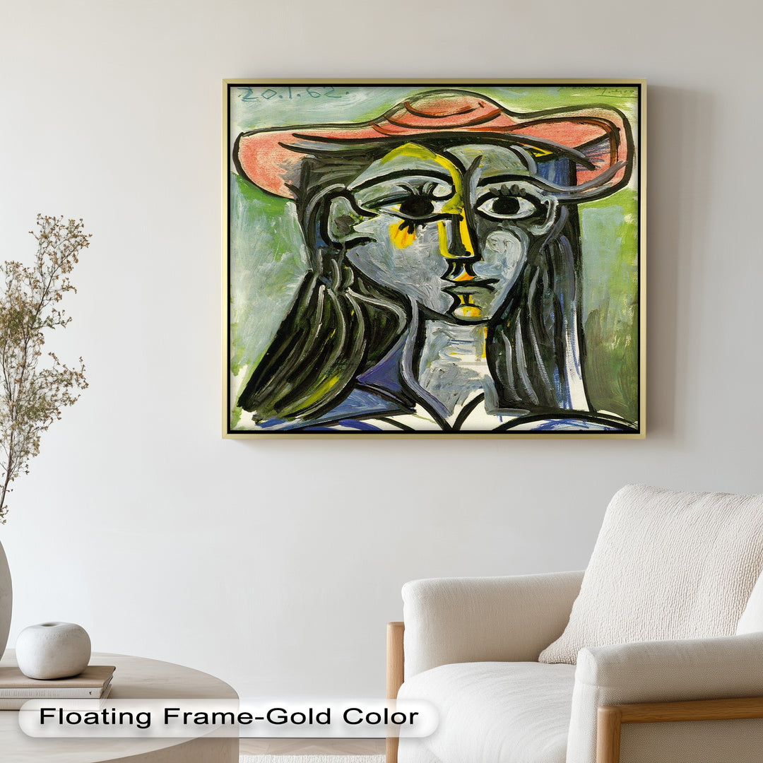Striped Muse in Pink Hat – Picasso Oil Painting