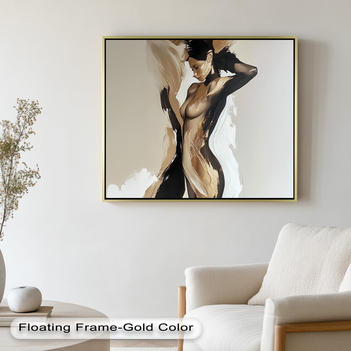 Golden Silence – Abstract Female Figure Oil Painting