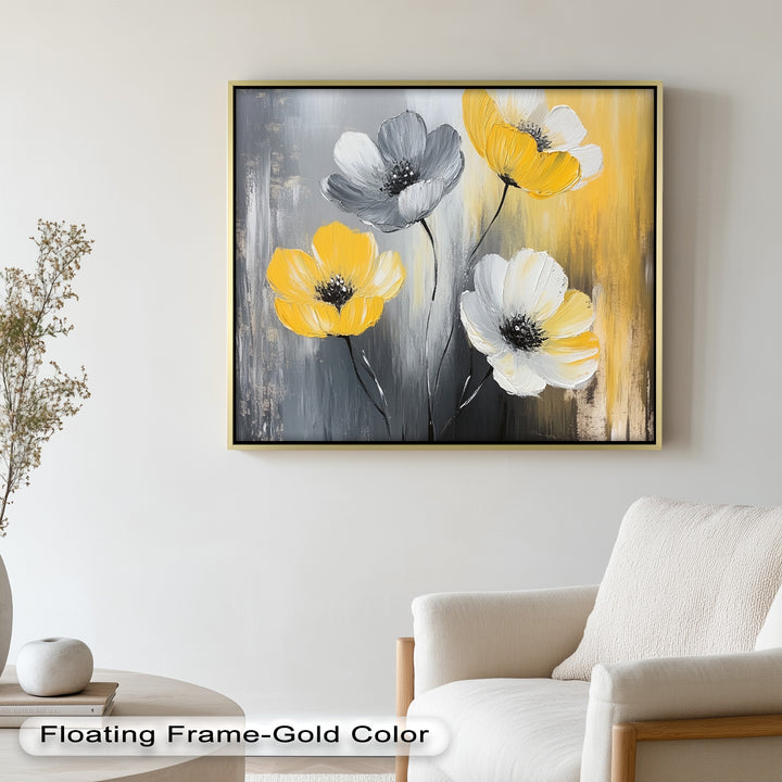 Golden Harmony – Yellow and White Floral Oil Painting