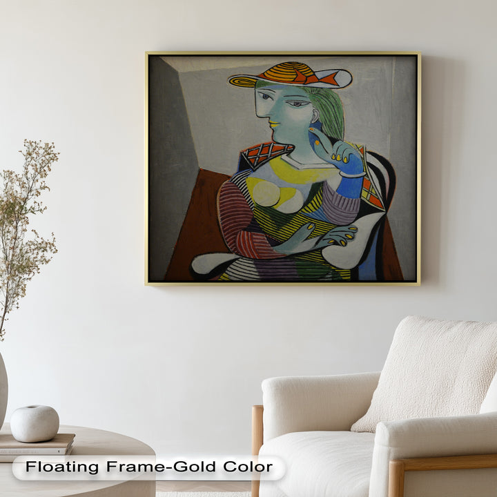 Striped Serenity – Colorful Woman in Hat Picasso Oil Painting