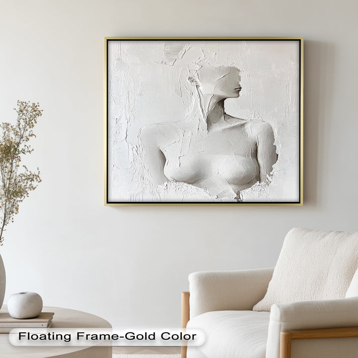 Silent Form – Minimalist White Abstract Female Oil Painting