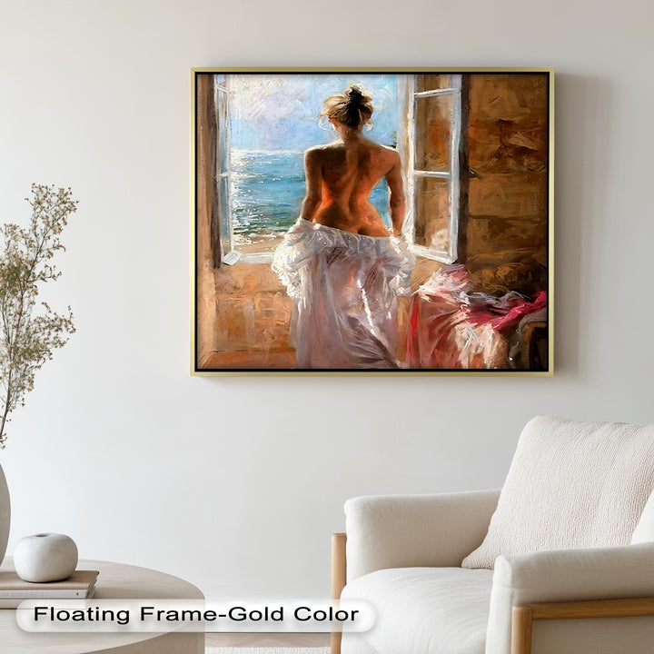 Whispers of the Sea – Romantic Woman by the Ocean Nude Oil Painting