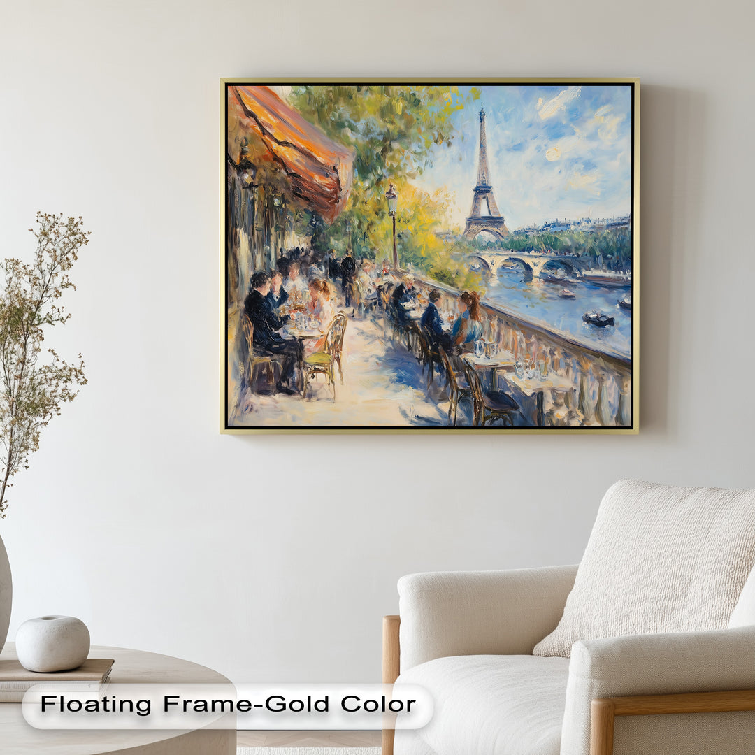Eiffel Café Serenity – Parisian Terrace with River View Oil Painting