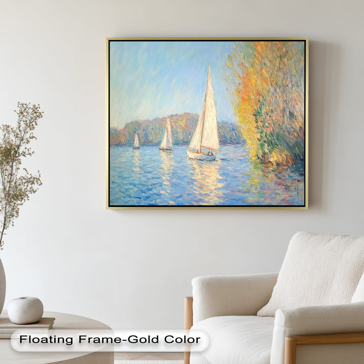Tranquil Sails at Sunset – Impressionist Boat Scene Oil Painting