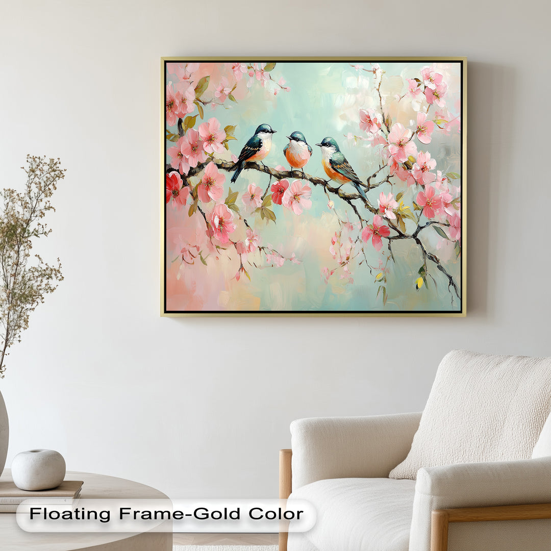 Three Birds Among Blossoms – Animal Oil Painting