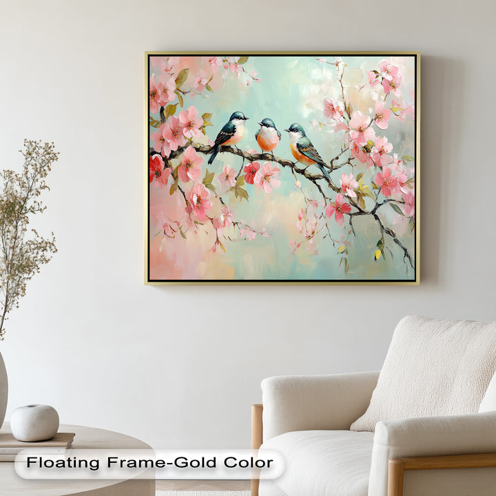 Three Birds Among Blossoms – Animal Oil Painting