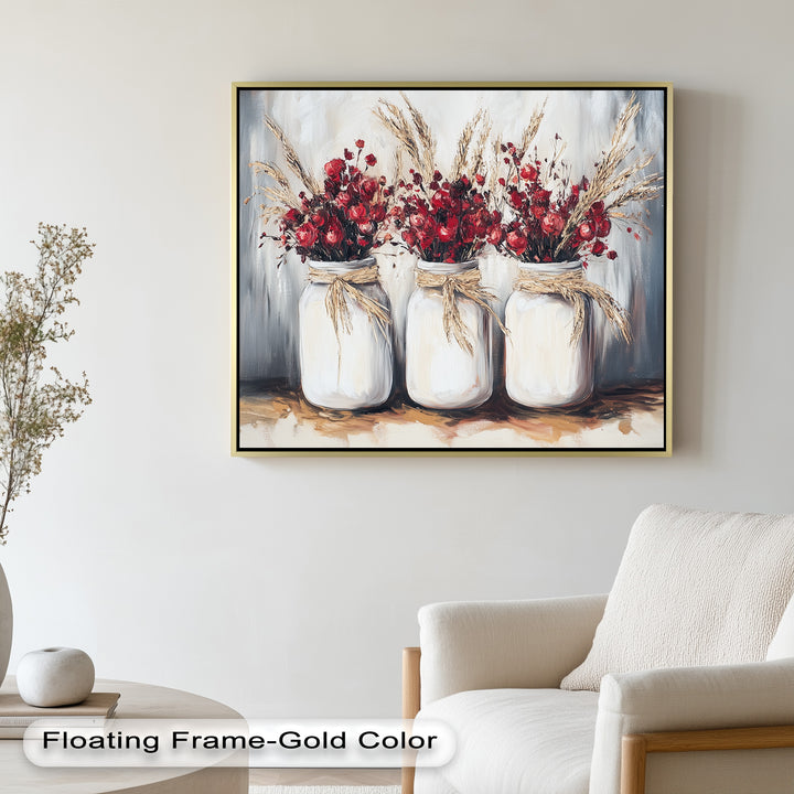 Jar Trio – Red Floral Oil Painting