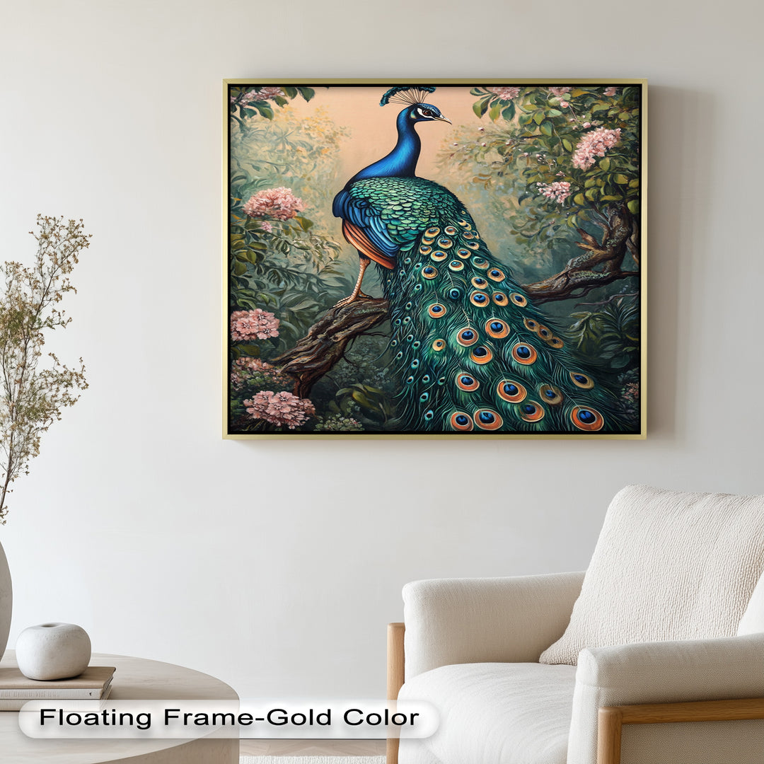 Peacock Among Blossoms – Regal Garden Beauty Animal Oil Painting