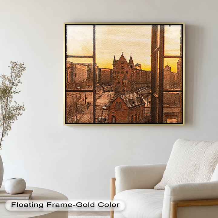 Sonnenuntergang über der Altstadt - Historisches Ölgemälde