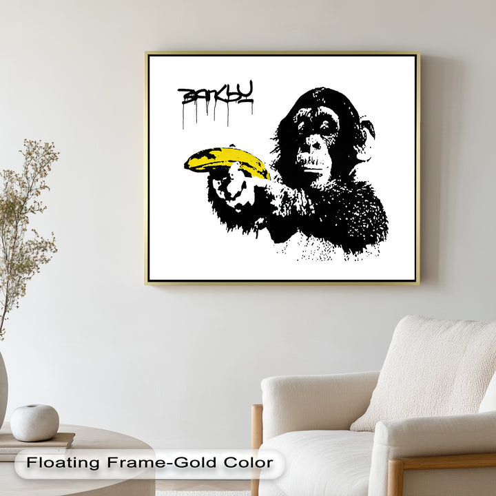 Monkey with Banana Gun – Satirical Banksy Oil Painting