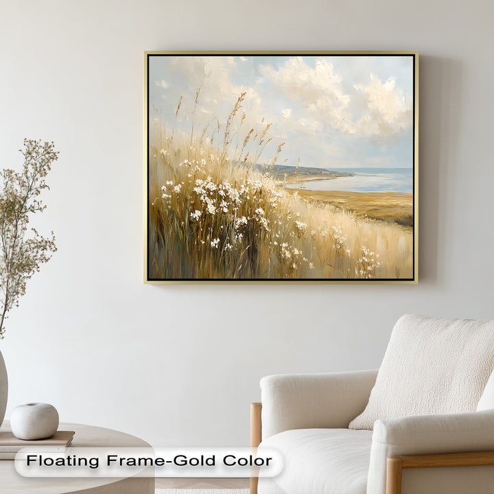 Wildflower Field Landscape – Serene Coastal Oil Painting